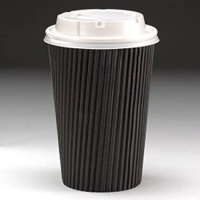 12oz Triple Walled Black Cups with Lids - 500 x Cups and Lids